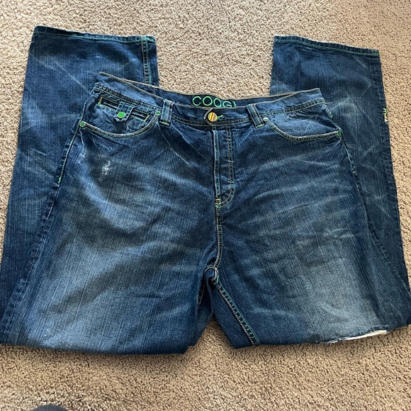 COOGI vintage button fly green embroidered pocket mens denim jeans size 40 x 34 - Picture 2 of 14